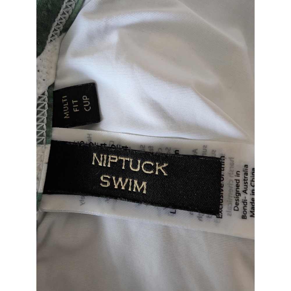 Niptuck Swim One Piece Swimsuit Size 12 Tropical Green Black White V-Neck - Picture 3 of 5